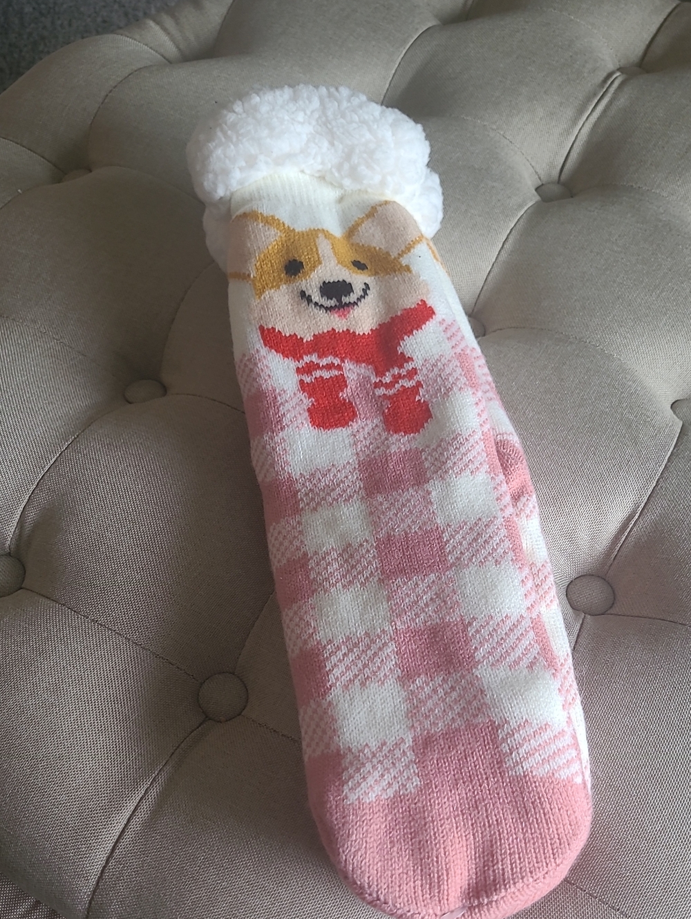 Cute Corgi Sherpa Lined Socks With Non Slip Bottom. Bin 7